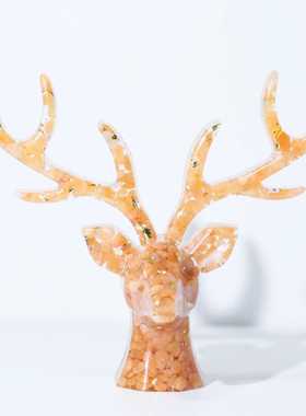 手工碎石紫水晶滴胶鹿头招财摆件首饰收纳架家居装饰鹿角圣诞节工