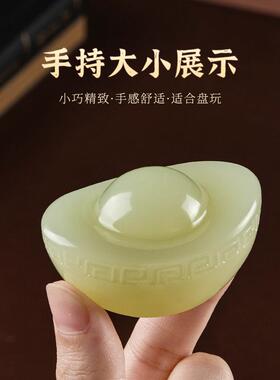 天然玉石一锭发财元宝客厅桌面摆件聚宝盆家居创意装饰品开业礼物