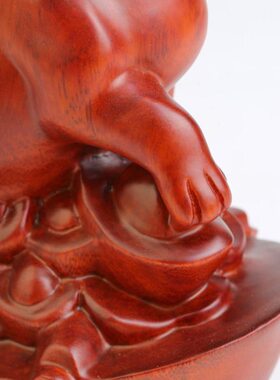 12十二生肖狗 新中式客厅玄关红木雕刻工艺品摆件 实木质元宝狼狗