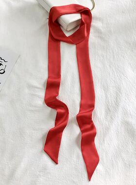 2米超长丝绸缎带小长条窄丝巾女红色编发带头饰丝带飘带领带腰带
