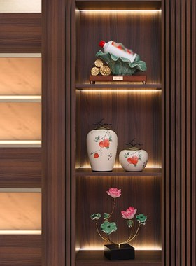 新中式莲叶莲蓬红酒o架摆件创意酒瓶收纳家用大气酒柜软装饰品