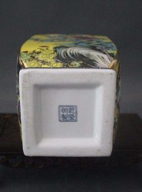 清乾隆黄地珐琅彩花鸟四方花瓶仿古瓷器家居客厅摆件古董古玩收藏