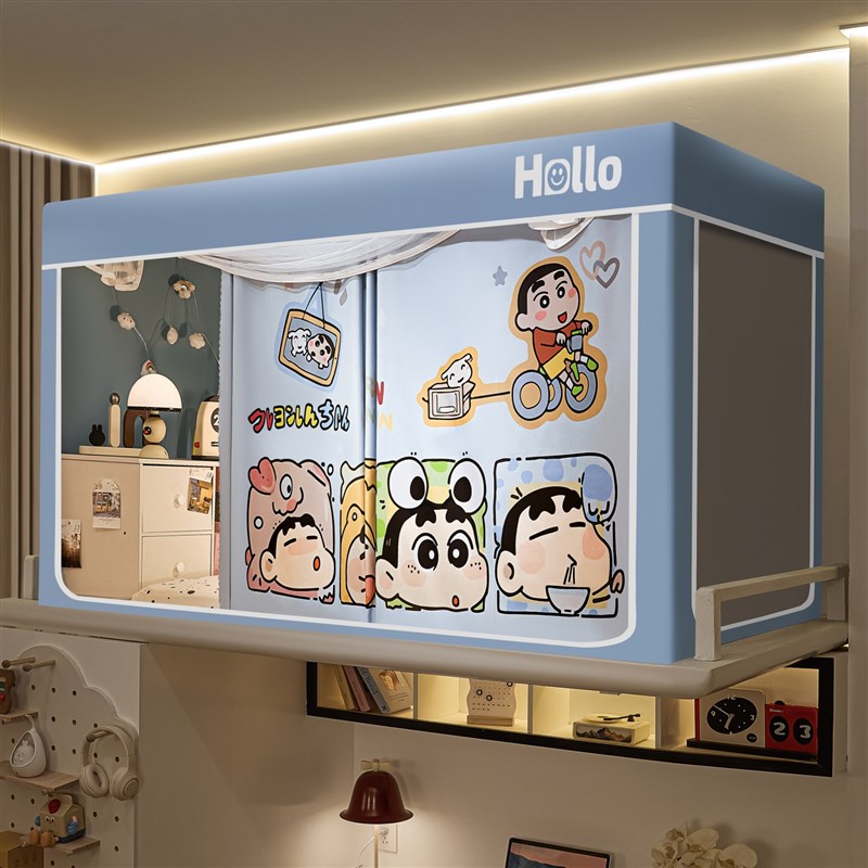 无涂层大学生宿舍强遮光蚊v帐上下铺一体式床帘幔可伸缩寝室全包 - 图2