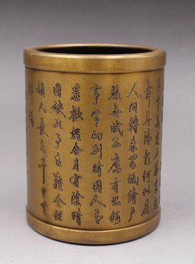 仿古黄铜笔筒文房书房用品家居办公室装饰笔筒收纳创意铜笔筒礼品