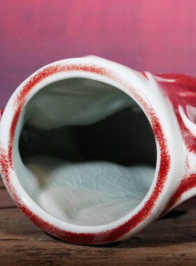 办公室桌创意小摆件艺松鼠茶道窑变钧可爱笔筒笔刷古风茶道瓷筒面