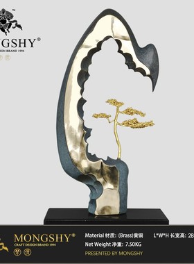 梦使铜山奇石摆件迎k客松新中式轻奢潮流工艺礼品摆饰开业礼品艺