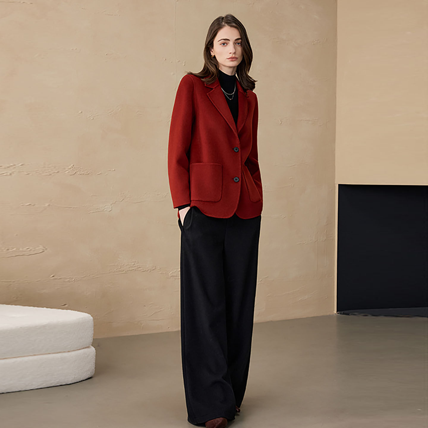 桐乡合盈  绒光 2025秋冬新款100%纯羊绒双面呢大衣女西装短款,淘宝优惠券,粉丝福利购,淘宝优惠卷