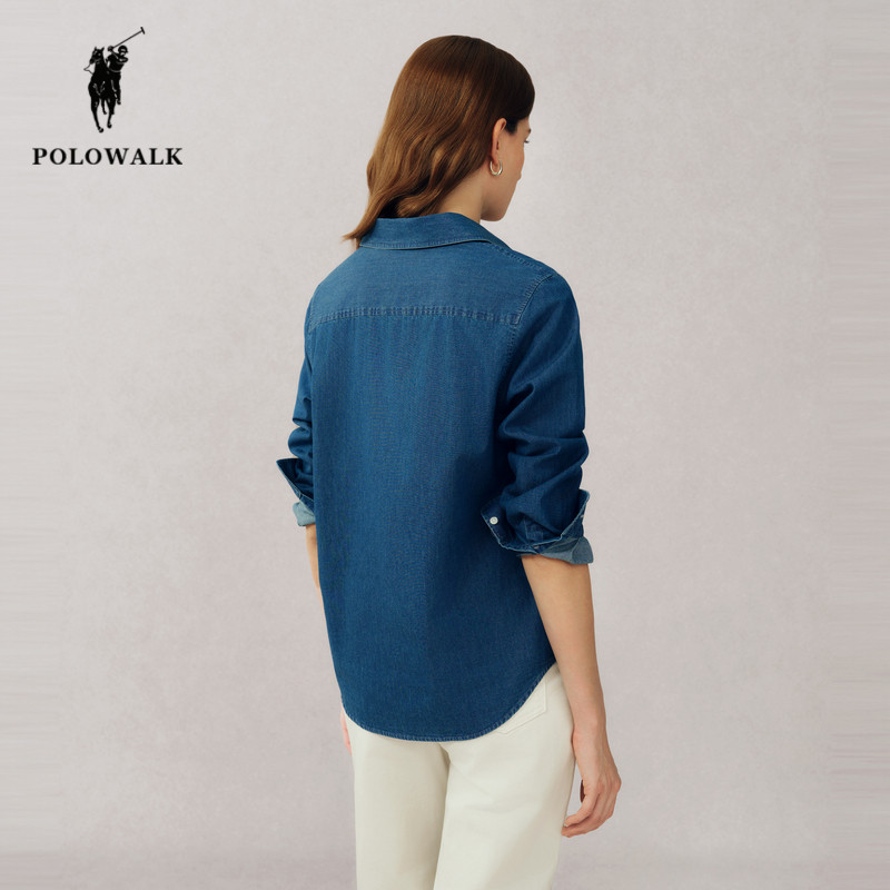 POLOWALK牛仔衬衫女25秋季新款保罗女装时尚休闲纯棉透气衬衣外套,淘宝优惠券,粉丝福利购,淘宝优惠卷