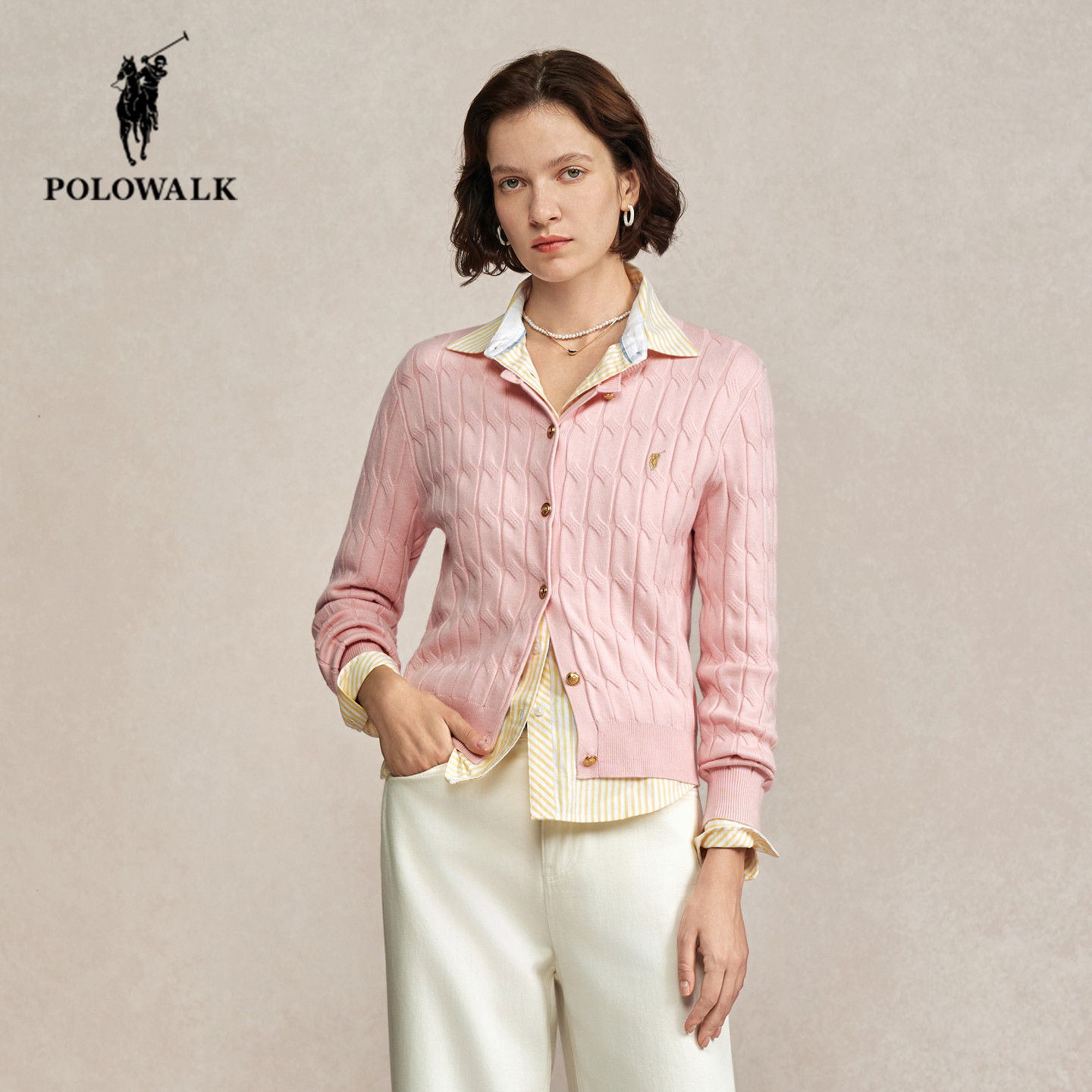 POLOWALK麻花针织开衫女秋冬新款保罗女装时尚休闲绞花毛衣外套女,淘宝优惠券,粉丝福利购,淘宝优惠卷