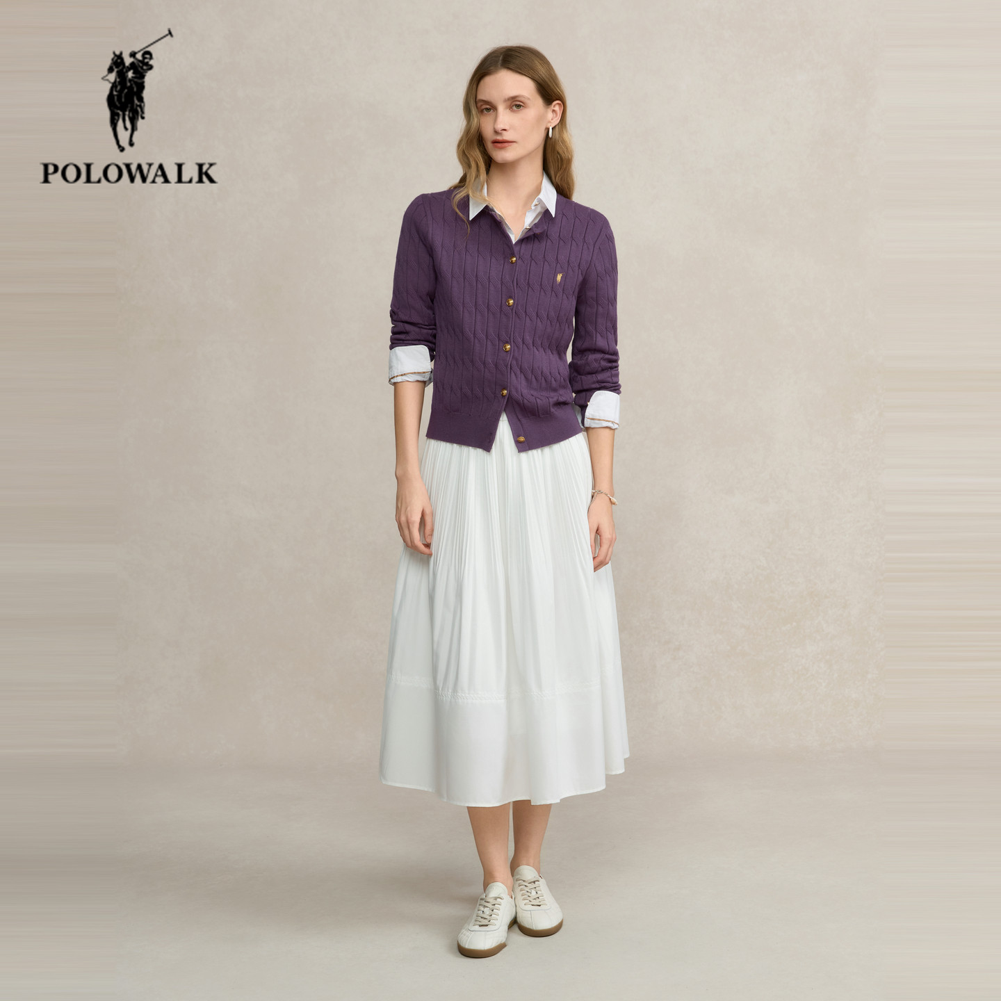 POLOWALK麻花针织开衫女秋冬新款保罗女装时尚休闲绞花毛衣外套女,淘宝优惠券,粉丝福利购,淘宝优惠卷