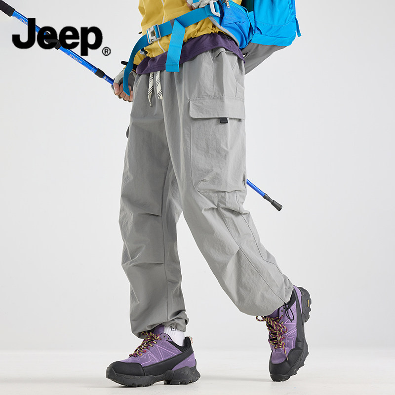 JEEP/吉普冲锋裤男女同款休闲裤情侣宽松户外爬山滑板运动工装裤
