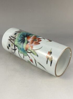 帽筒鸟陶瓷仿古瓷荷花彩粉景德镇图器家和万事兴笔筒家居装饰摆件