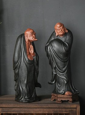 辉道 新中式达摩摆件禅意紫砂摆设展K厅办公家居书房装饰品