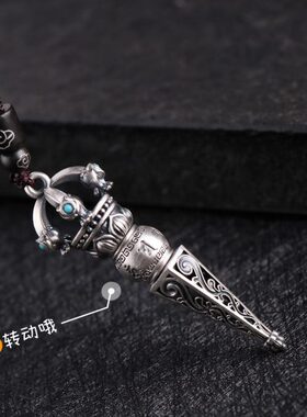 吊坠杵925银士吊坠项链男潮大号护符金刚本命年复古降魔杵吊坠男