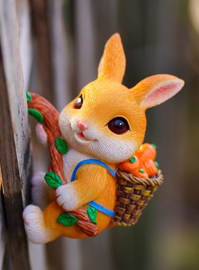 可爱兔子花盆挂件幼儿园花园花架攀爬鱼缸悬挂装饰W品挂饰造景摆