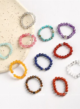 S925银 灰月光多棱银D珠弹力戒指12-15#