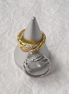 青岛美琳厂家闪钻螺旋戒指立体不规则交错满钻精致指环套装组合