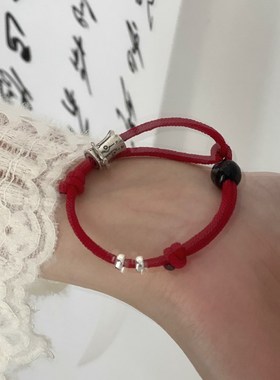 一十七手作时来运l转好运连年新中式本命年红绳s925银情侣手