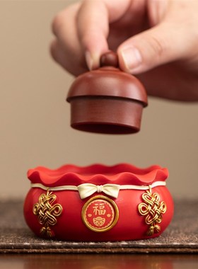 新中式福袋底座摆k件桌面工艺礼品摆饰文玩茶宠底座杯垫茶托盖置