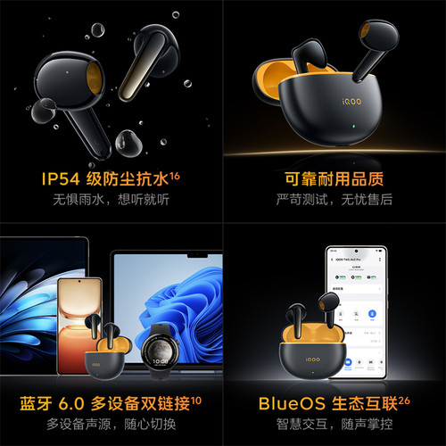 iQOO Air3Pro真无线耳机蓝牙6.0半入耳式主动降噪超长续航低延迟 - 图0