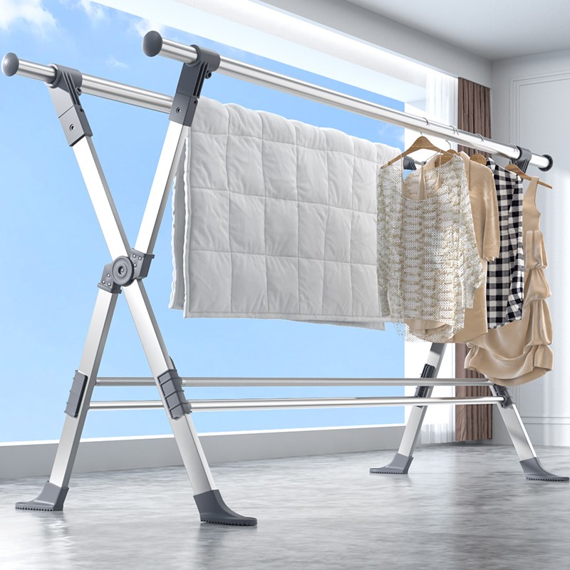 不锈钢折叠晾衣架落地室内家用阳台卧室室外凉伸缩杆式晒被子神器 - 图0