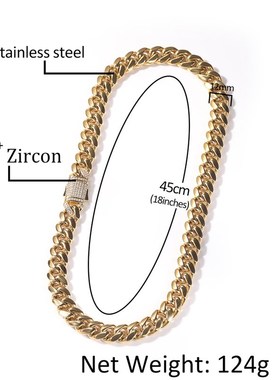 欧美不锈钢古巴链项链嘻哈男士潮流锆石弹簧扣扣头夸张粗款项链