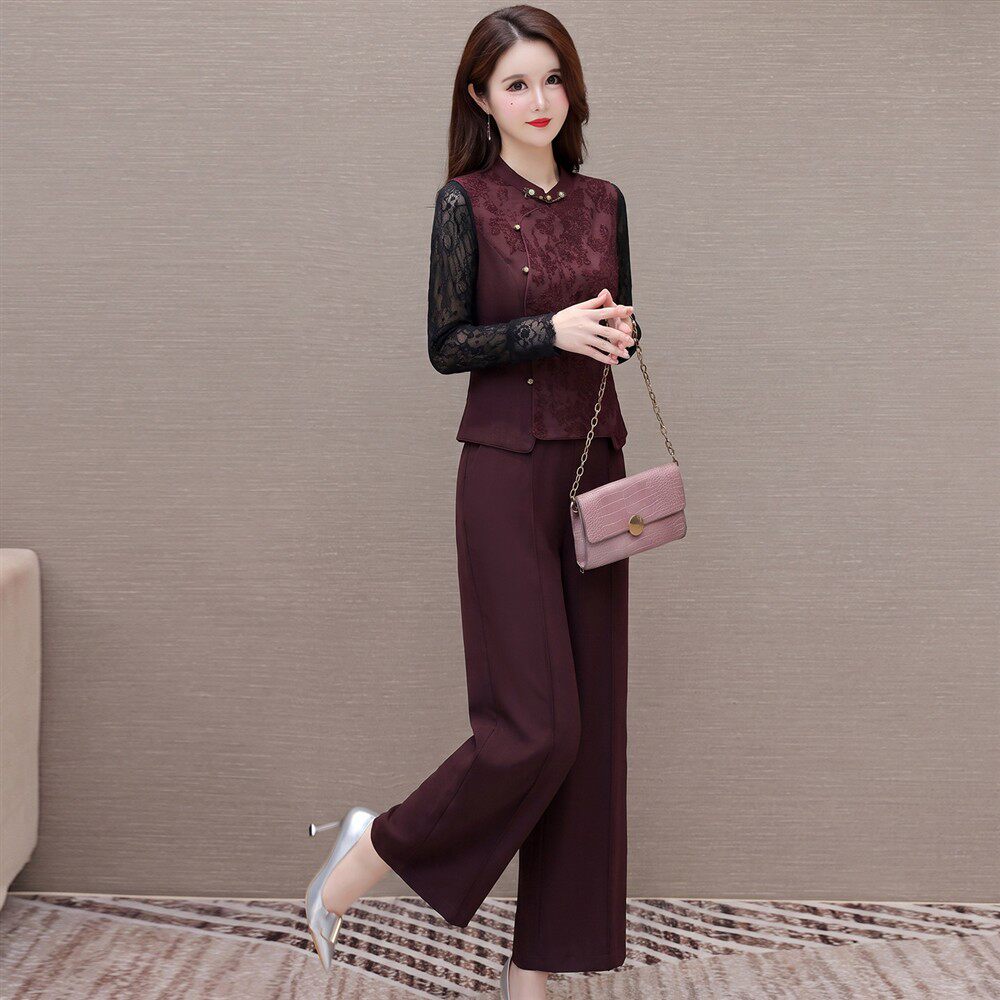 Temperament color stand-up collar vest fashion suit 2026 autumn new slim and western-style top wide-leg pants two-piece set