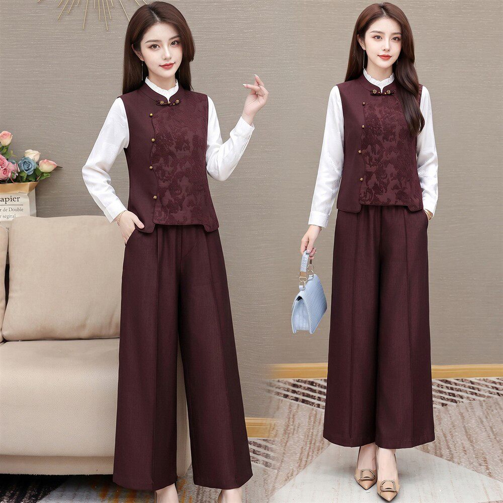 New Chinese style vest and pants two-piece set for women 2026 autumn new temperament middle-aged mother western style casual suit