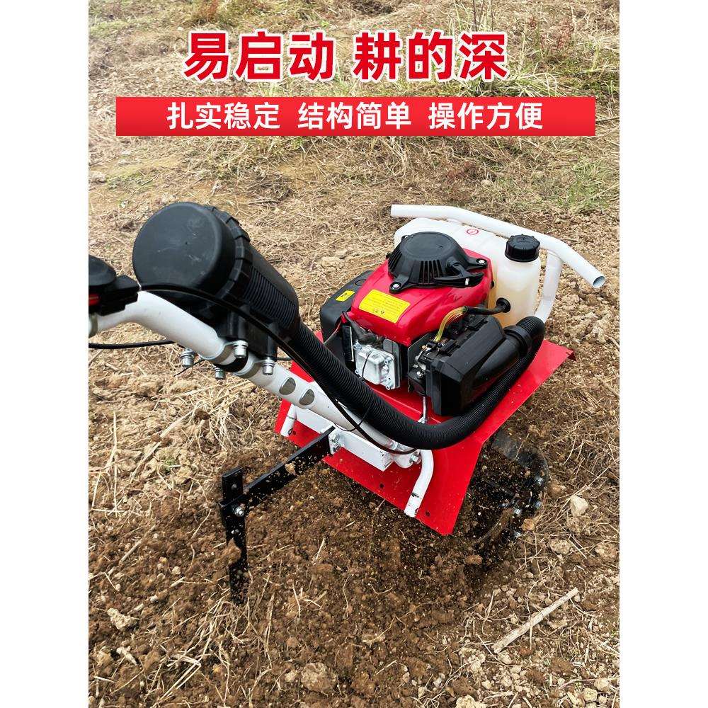 Mini tiller, small agricultural gasoline rotary tiller, household plowing machine, weeding, trenching, plowing and soil loosening artifact