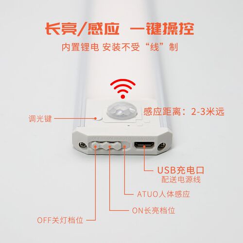 led人体感应灯带无线自粘充电式超薄磁吸衣柜灯鞋柜酒柜橱柜灯条 - 图3
