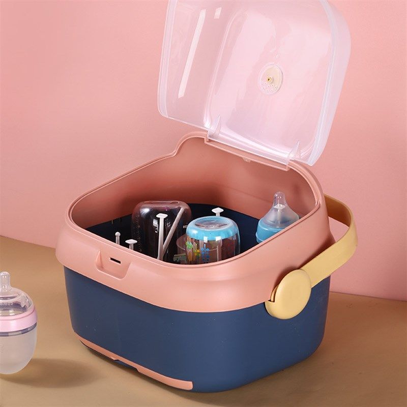 塑料手提多功能婴儿防尘密封奶瓶收纳箱 宝宝餐具储存盒带晾干架,淘宝优惠券,粉丝福利购,淘宝优惠卷