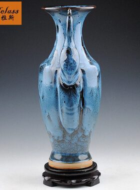 现代窑变瓶线条 客厅摆件时尚 钧瓷双家居班德拉斯鱼尾花瓶鹤