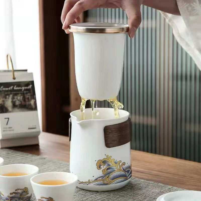 陶瓷快客杯羊脂玉瓷便携式功夫旅行茶具套装茶壶户外一壶五杯,淘宝优惠券,粉丝福利购,淘宝优惠卷