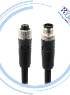 工业自动化M12连接器 A编码3芯4芯5芯6芯12芯母直头带线防水接头