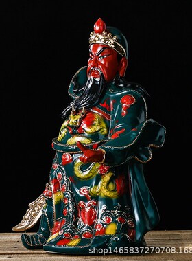 纯手工中国红仿石湾天下财关公武 财神佛像摆件工艺品 工厂直销