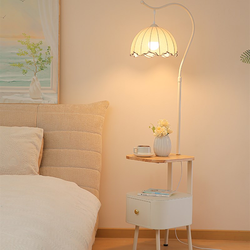 中古卧室床头柜一体台灯落地灯客厅沙发旁边几奶油U风置物架氛围 - 图1