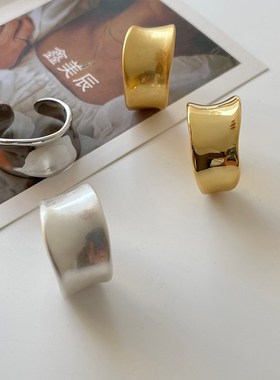 松本惠奈同款c型宽面戒指不规则A镀金做旧哑光亮面开口指环可调节