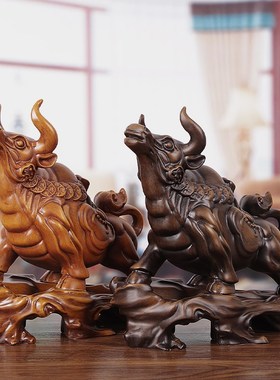 实木牛摆件招财高l档办公室老板桌装饰工艺品牛气冲天公司开业礼