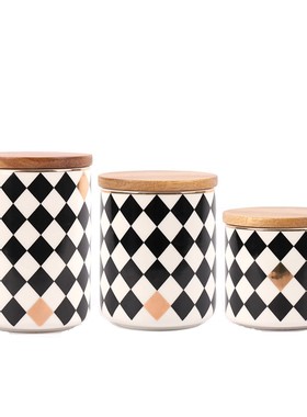 北欧现代简约家居陶瓷大r理石纹密封罐样板房间餐厅厨房储物罐装