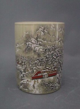 大清同治年制粉彩雪景笔筒家居仿古文房瓷器装饰摆件古董古玩收藏