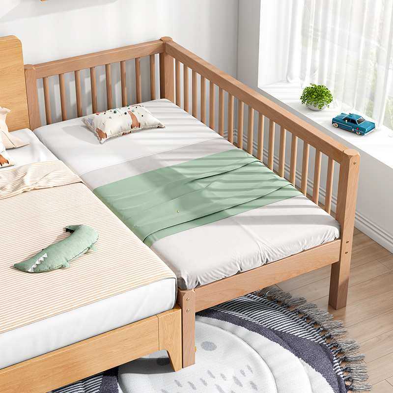全实木儿童拼接床带护栏加宽婴儿小床男孩女孩原木大人可睡榉木床,淘宝优惠券,粉丝福利购,淘宝优惠卷