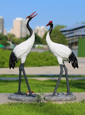 户外彷真仙鹤雕塑花园景观园林y假山水池庭院装饰品玻璃纤维白鹤