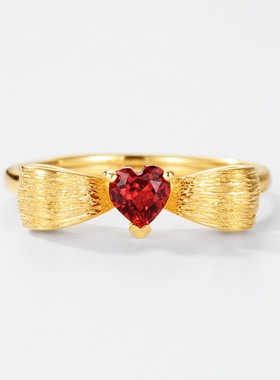 时尚个性蝴蝶结拉丝戒指女小众设计ins潮流S925纯银镀金指环