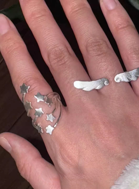925纯银复古y2k天使翅膀星星戒指