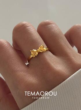 S925纯银金色立体蝴蝶结戒指小众