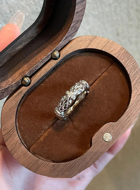 S925纯银复古菱格纹素圈戒指小众