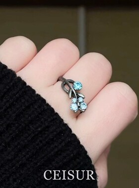 S925纯银锆石蝴蝶枝叶戒指女小众