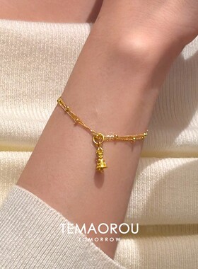 S925纯银金刚铃铛吊坠金色手链女