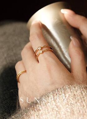 S925纯银复古简约双层戒指女小众