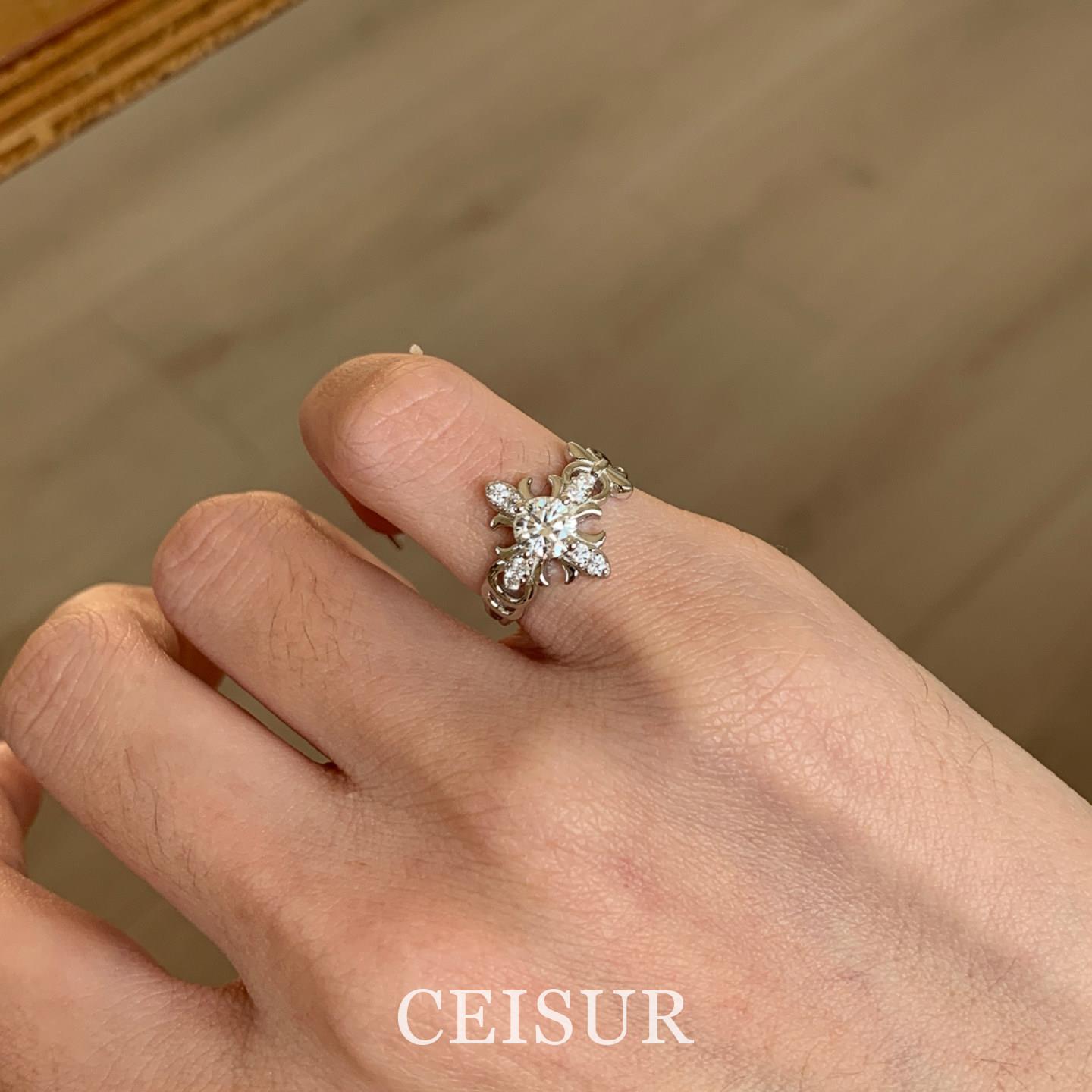 S925 sterling silver cross star diamond ring niche design light